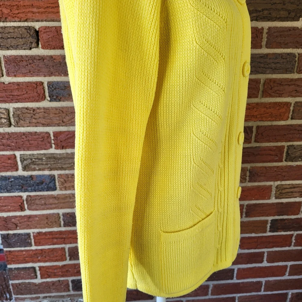 Vintage Yellow Cableknit Patch Pocket Cardigan Acrylic Size Medium - Picture 3 of 8